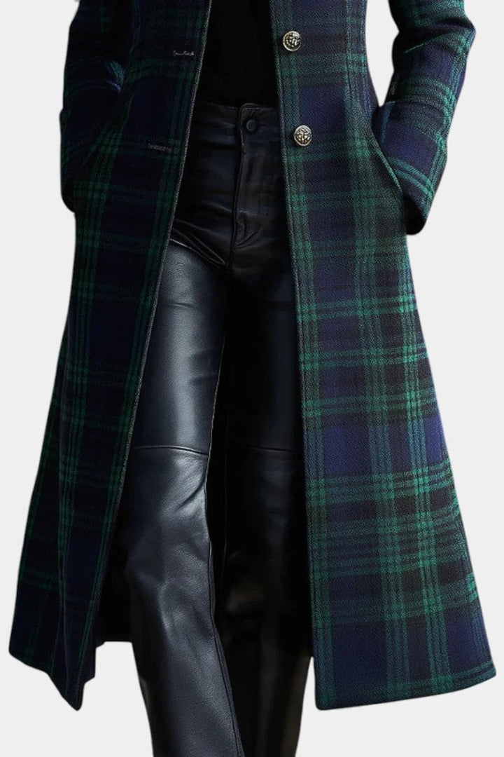 Amelia | Women's Wool Coat Tartan Plaid Midi Length Structured Overcoat