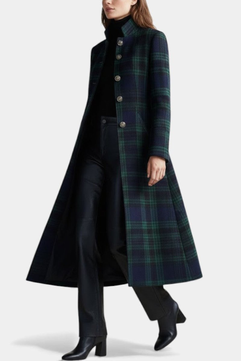 Amelia | Women's Wool Coat Tartan Plaid Midi Length Structured Overcoat