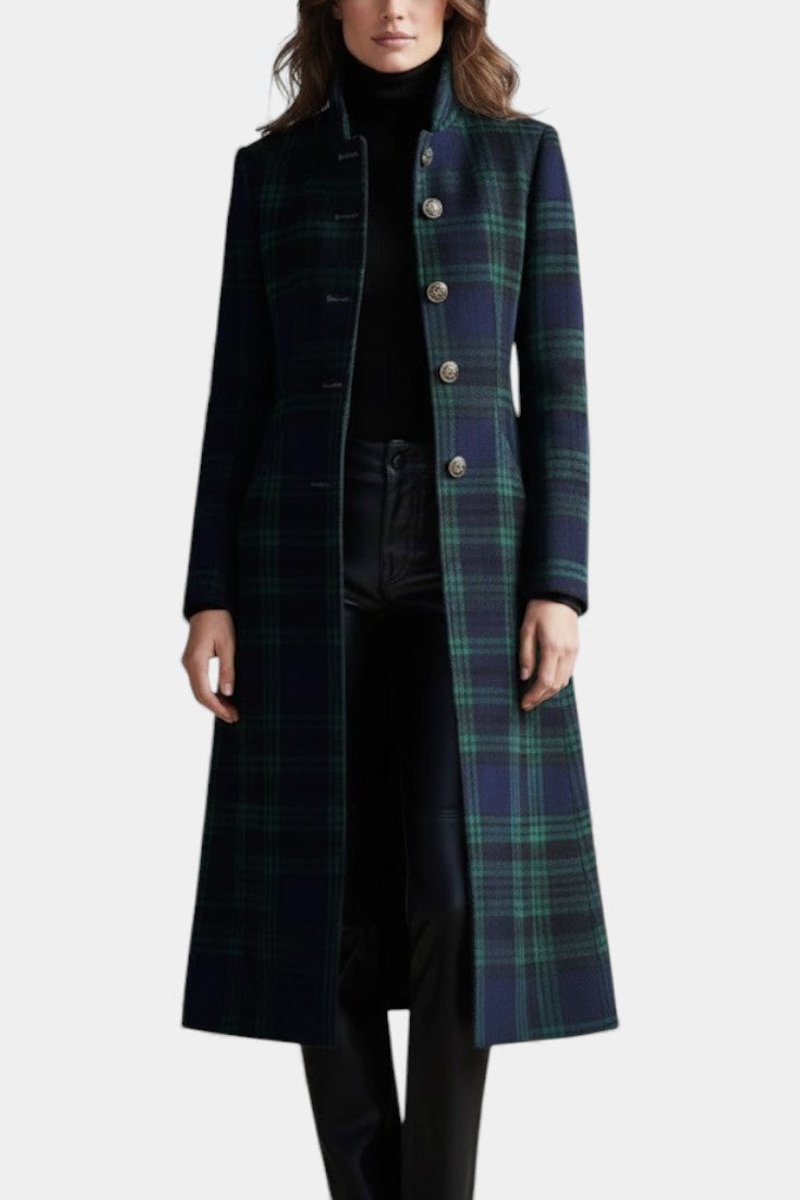 Amelia | Women's Wool Coat Tartan Plaid Midi Length Structured Overcoat