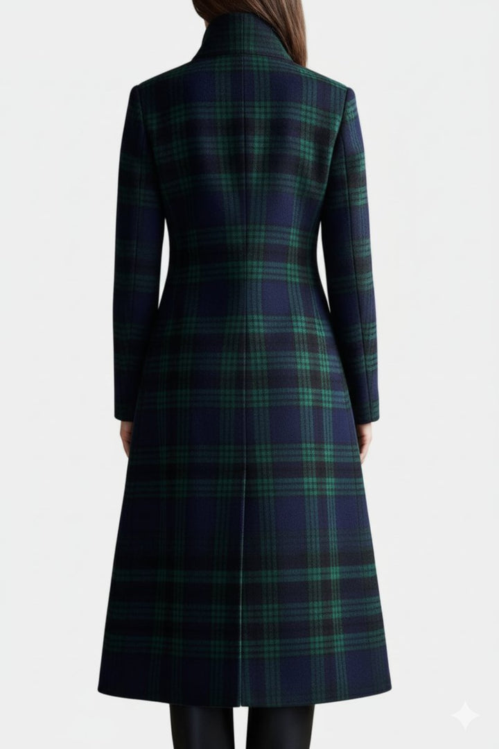 Amelia | Women's Wool Coat Tartan Plaid Midi Length Structured Overcoat