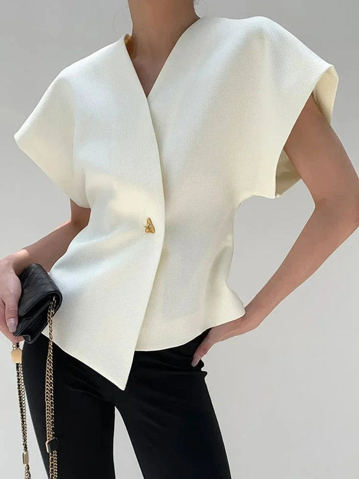 Phoebe | Women's Wrap Blouse Sculpted Cap-Sleeve V-Neck Top