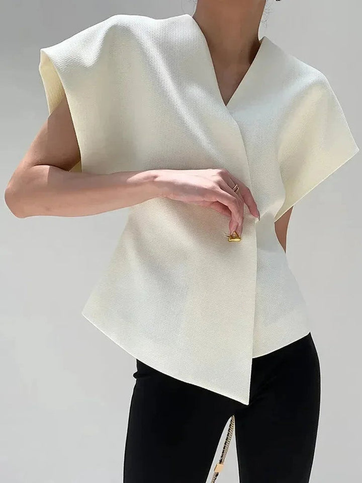 Phoebe | Women's Wrap Blouse Sculpted Cap-Sleeve V-Neck Top