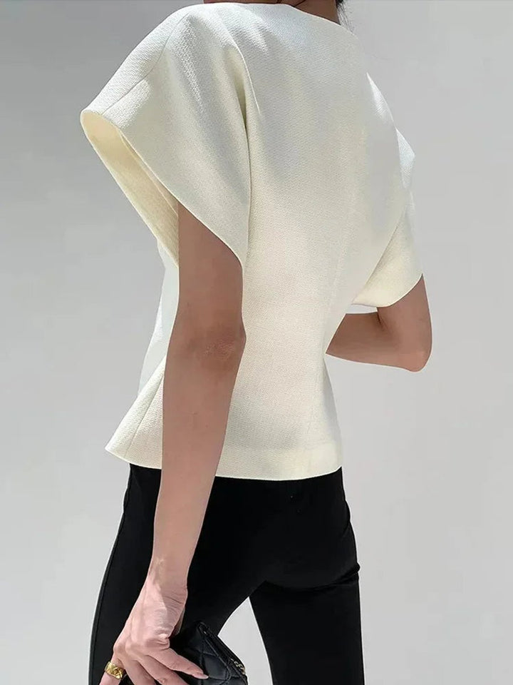 Phoebe | Women's Wrap Blouse Sculpted Cap-Sleeve V-Neck Top