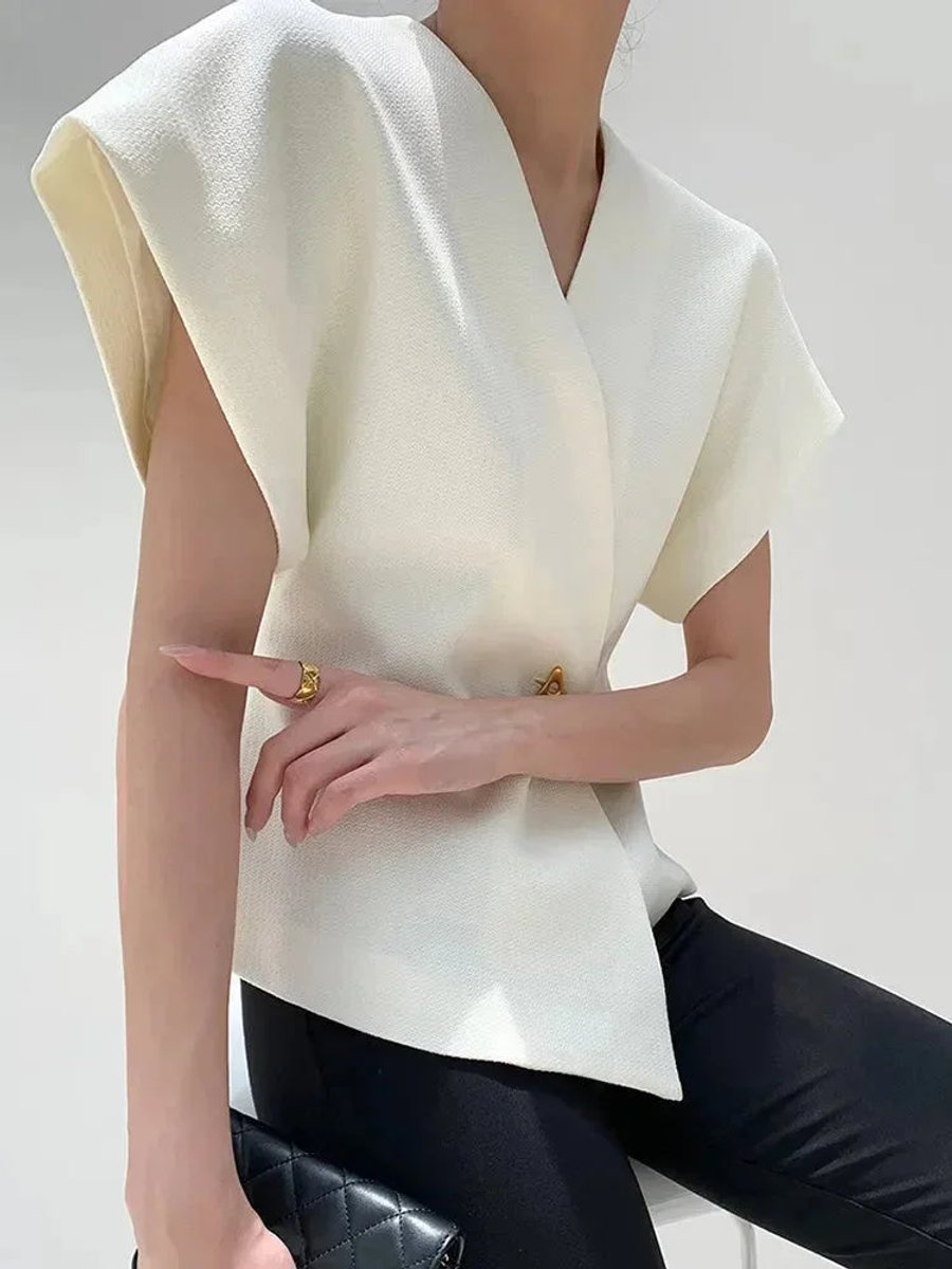 Phoebe | Women's Wrap Blouse Sculpted Cap-Sleeve V-Neck Top