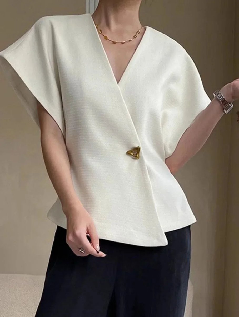 Phoebe | Women's Wrap Blouse Sculpted Cap-Sleeve V-Neck Top