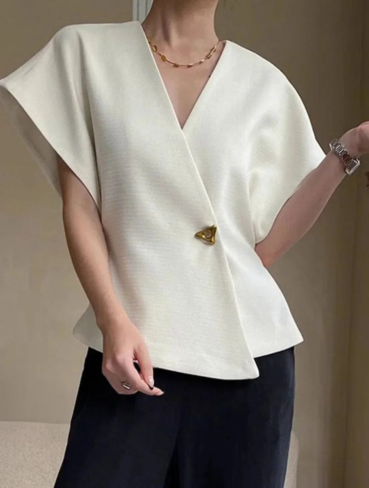 Phoebe | Women's Wrap Blouse Sculpted Cap-Sleeve V-Neck Top
