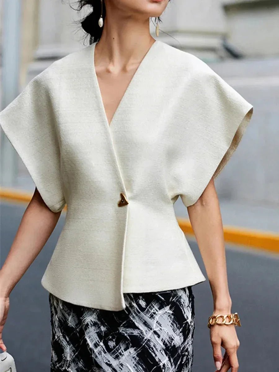 Phoebe | Women's Wrap Blouse Sculpted Cap-Sleeve V-Neck Top