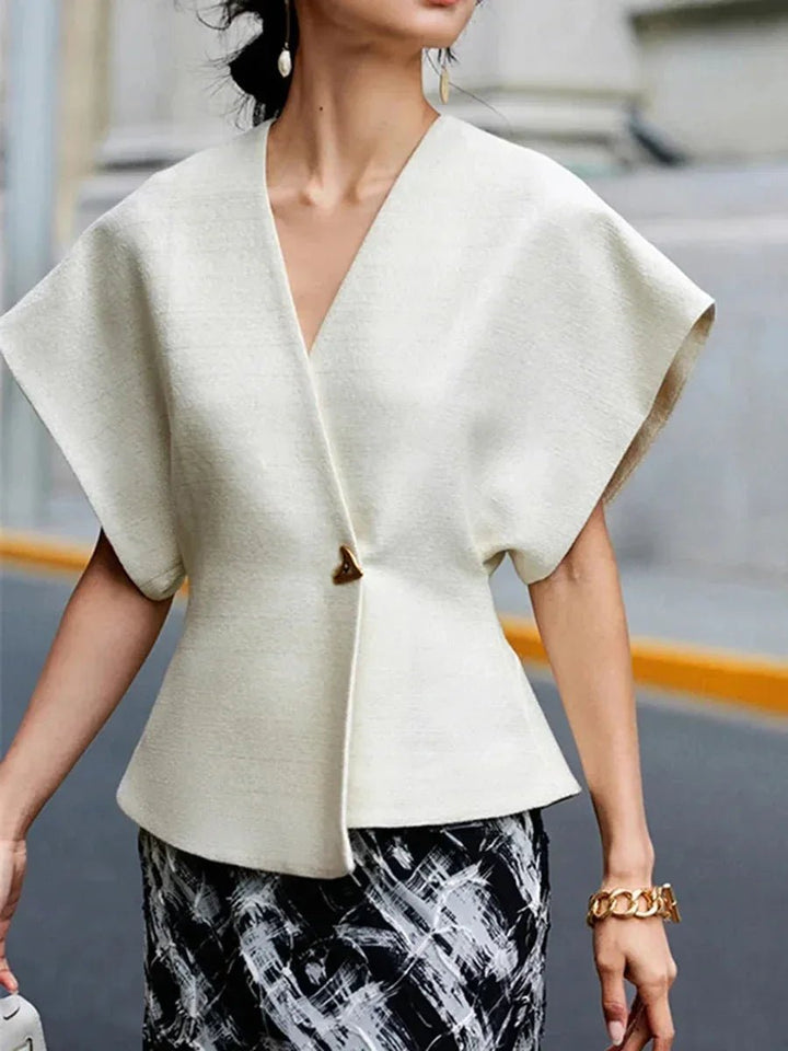 Phoebe | Women's Wrap Blouse Sculpted Cap-Sleeve V-Neck Top