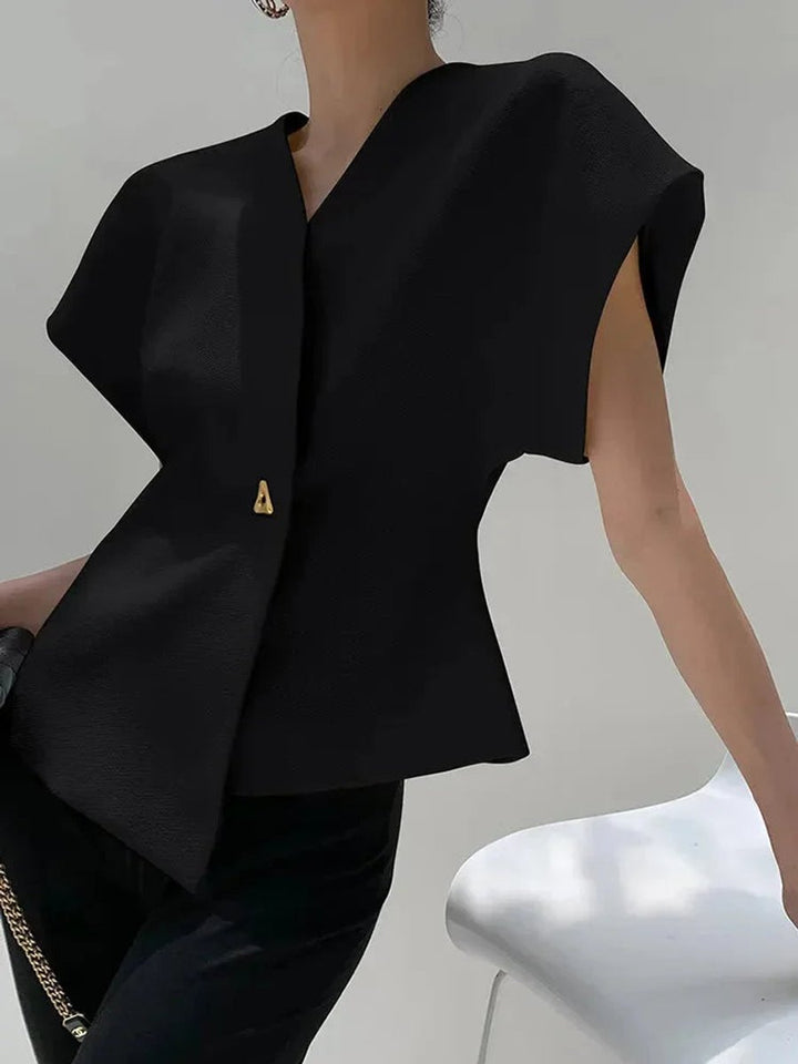 Phoebe | Women's Wrap Blouse Sculpted Cap-Sleeve V-Neck Top