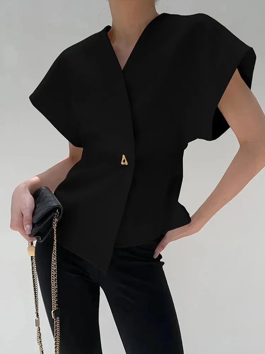 Phoebe | Women's Wrap Blouse Sculpted Cap-Sleeve V-Neck Top