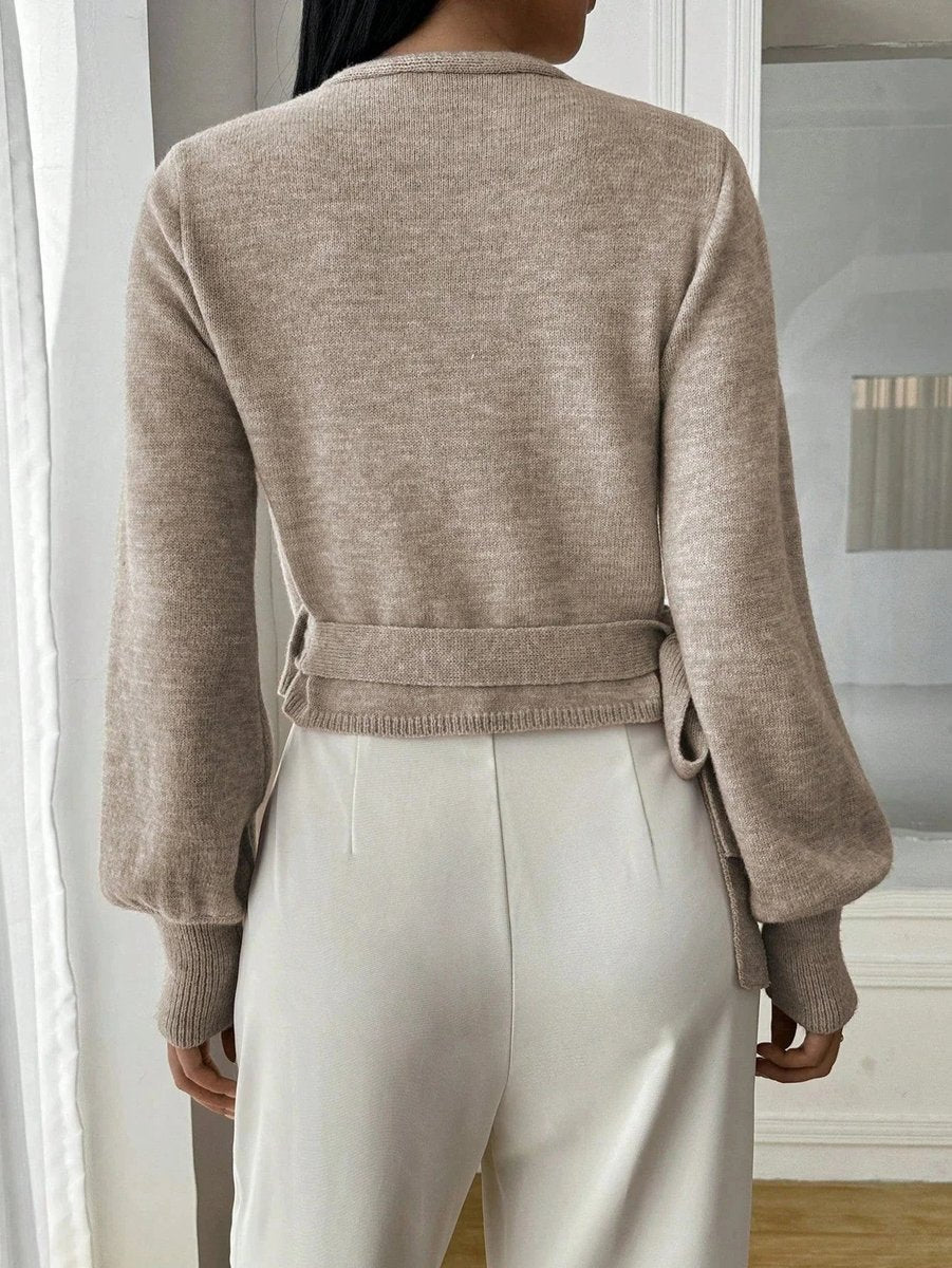 Sophie | Women's Wrap Cardigan Cropped Knit Tie Belt Balloon Sleeves