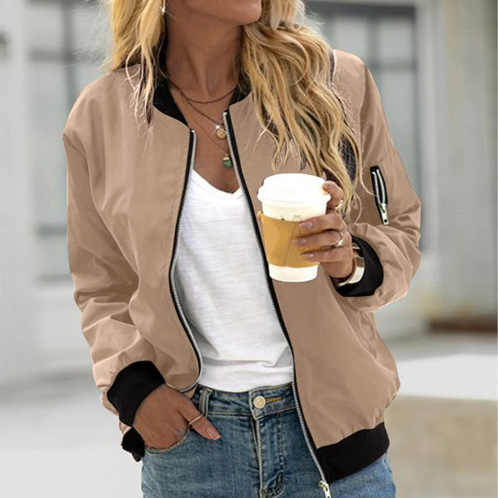 Emily | Women's Zip-Up Ribbed-Collar Bomber Jacket Coat
