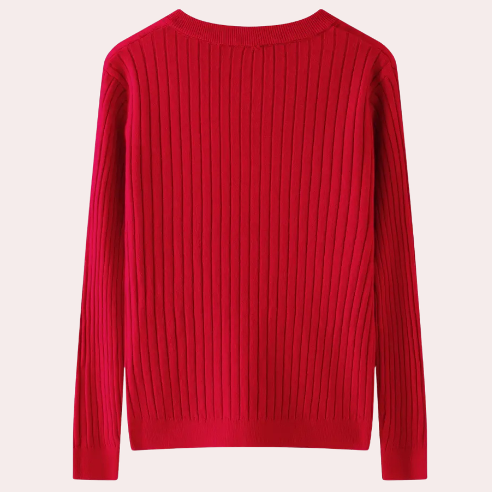 Orla | Women's Ribbed Knit Jumper Notched Neck Button Placket