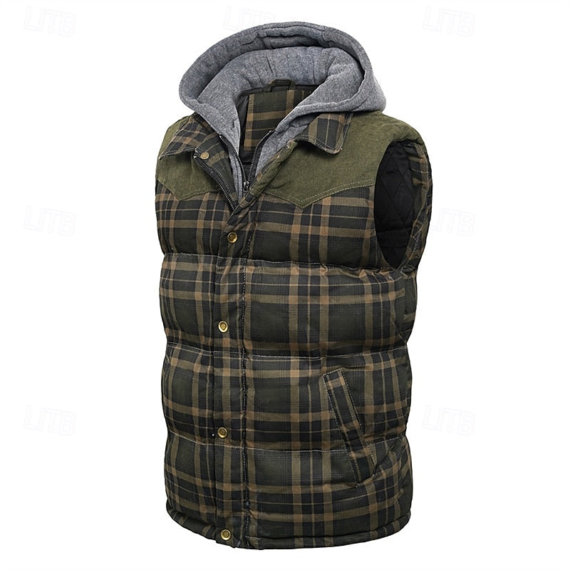 Keaton | Men's Hooded Quilted Gilet Padded Checked Body Warmer
