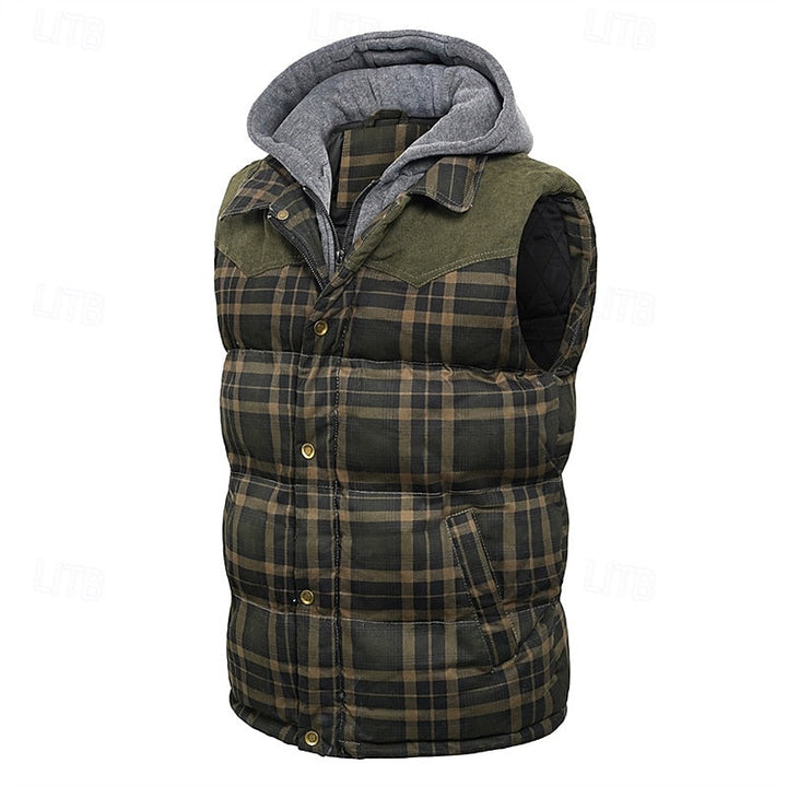 Keaton | Men's Hooded Quilted Gilet Padded Checked Body Warmer