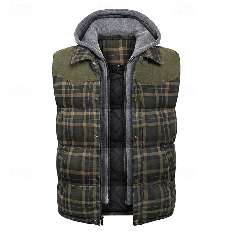 Keaton | Men's Hooded Quilted Gilet Padded Checked Body Warmer