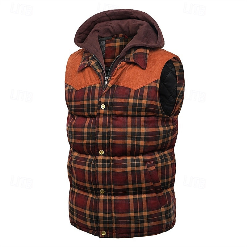 Keaton | Men's Hooded Quilted Gilet Padded Checked Body Warmer
