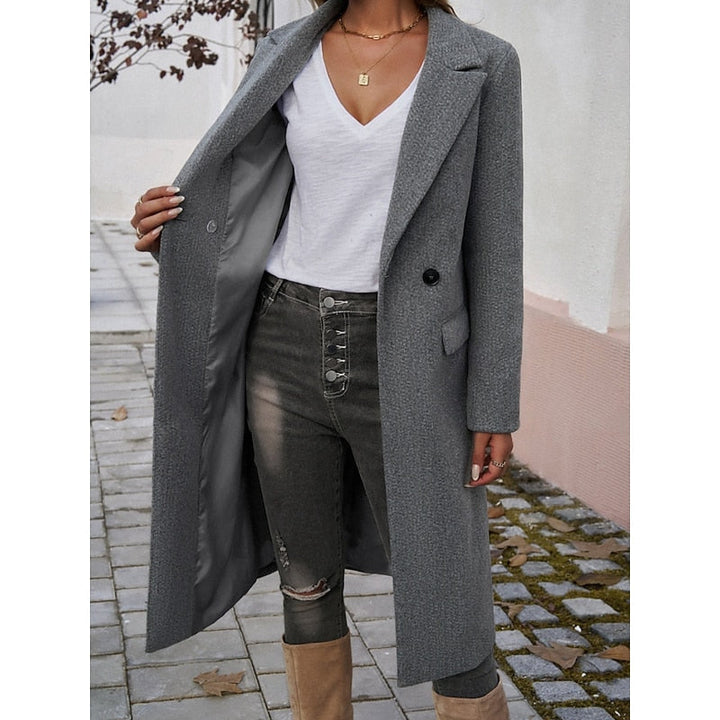 Walpurga | Women's Long Coat Straight Cut Notch Lapel Flap Pockets