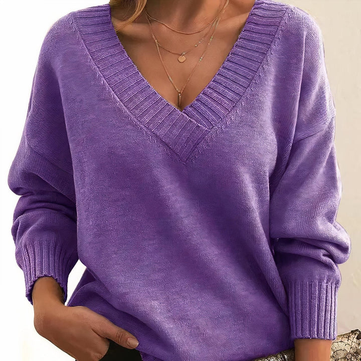 Lydia | Women's Cashmere Blend V-Neck Jumper Ribbed Trims