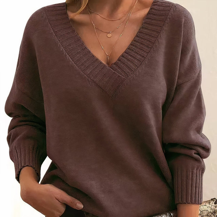 Lydia | Women's Cashmere Blend V-Neck Jumper Ribbed Trims