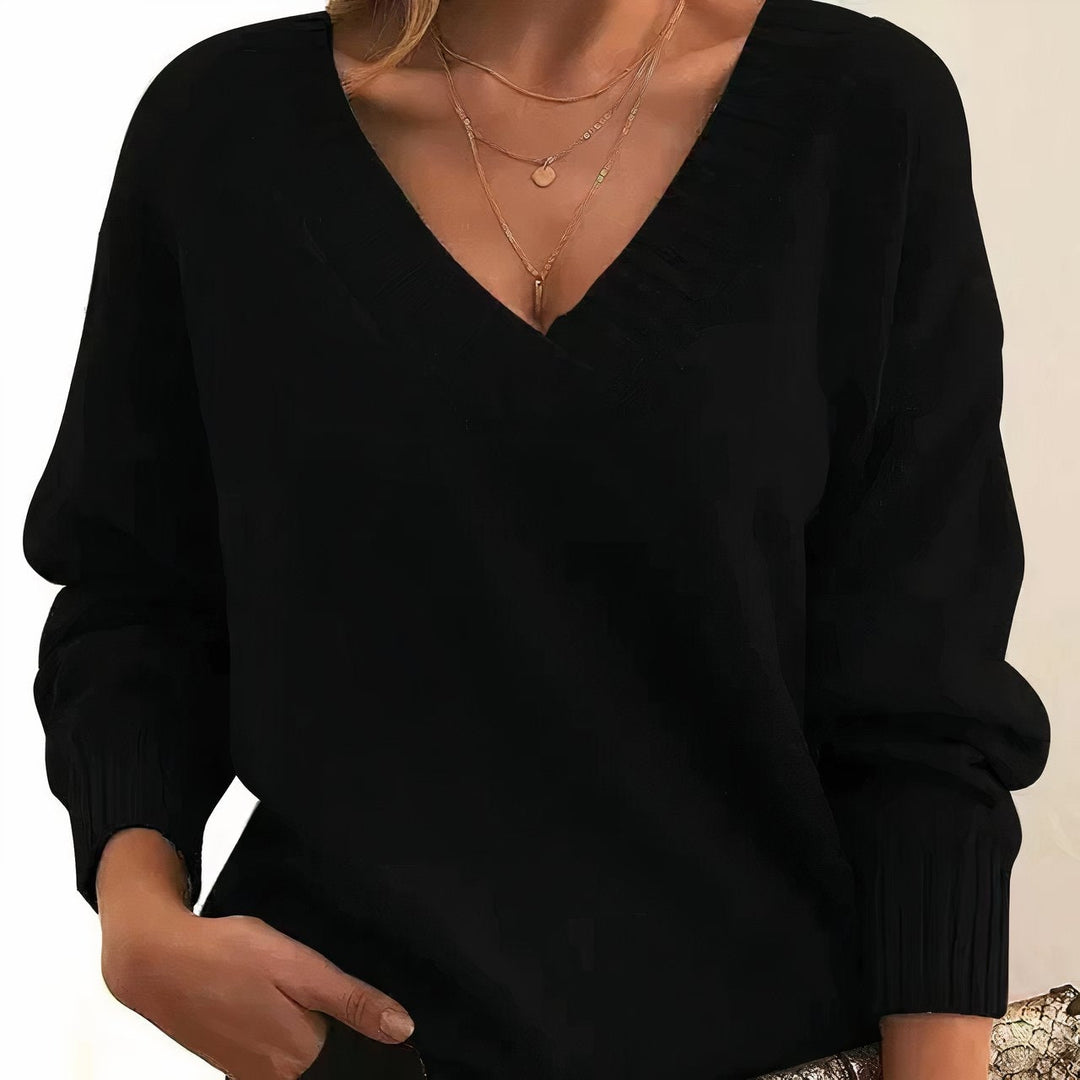 Lydia | Women's Cashmere Blend V-Neck Jumper Ribbed Trims