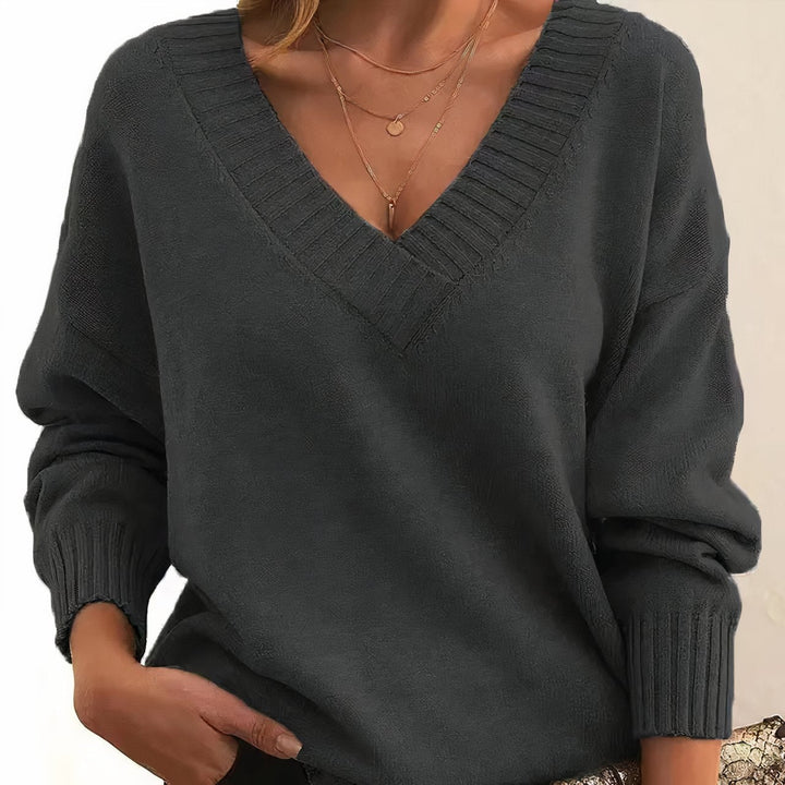 Lydia | Women's Cashmere Blend V-Neck Jumper Ribbed Trims