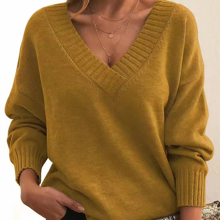 Lydia | Women's Cashmere Blend V-Neck Jumper Ribbed Trims