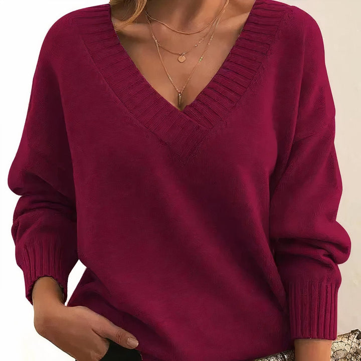 Lydia | Women's Cashmere Blend V-Neck Jumper Ribbed Trims