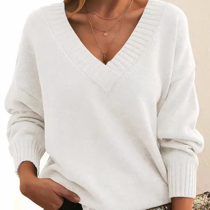 Lydia | Women's Cashmere Blend V-Neck Jumper Ribbed Trims