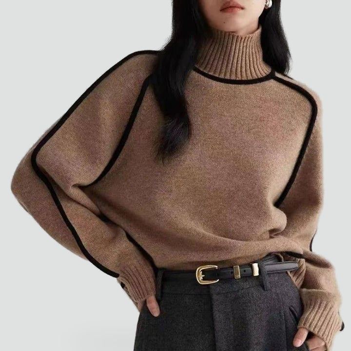 Abigail | Women's Wool Blend Roll Neck Jumper Contrast Piping