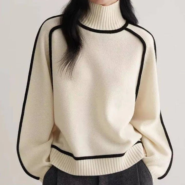 Abigail | Women's Wool Blend Roll Neck Jumper Contrast Piping
