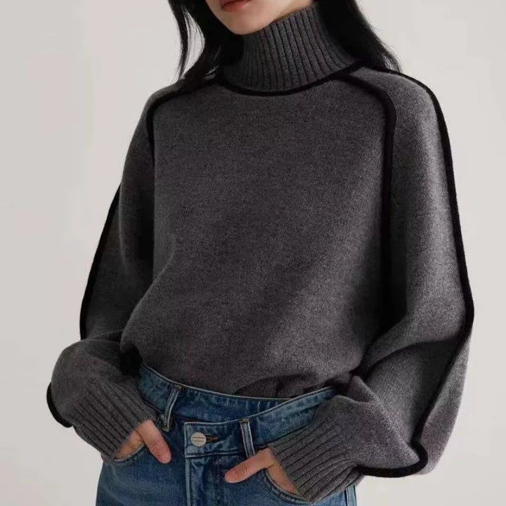 Abigail | Women's Wool Blend Roll Neck Jumper Contrast Piping
