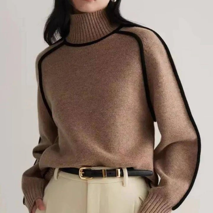 Abigail | Women's Wool Blend Roll Neck Jumper Contrast Piping