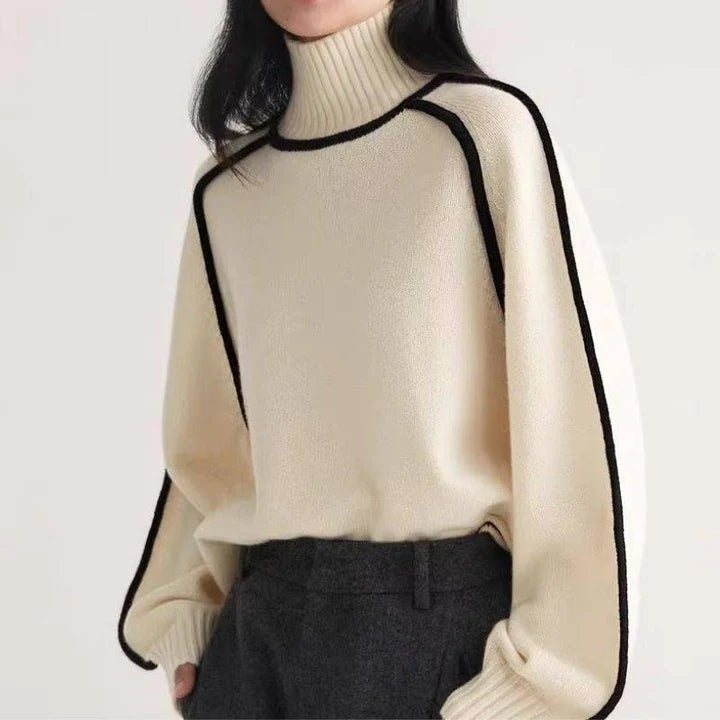 Abigail | Women's Wool Blend Roll Neck Jumper Contrast Piping