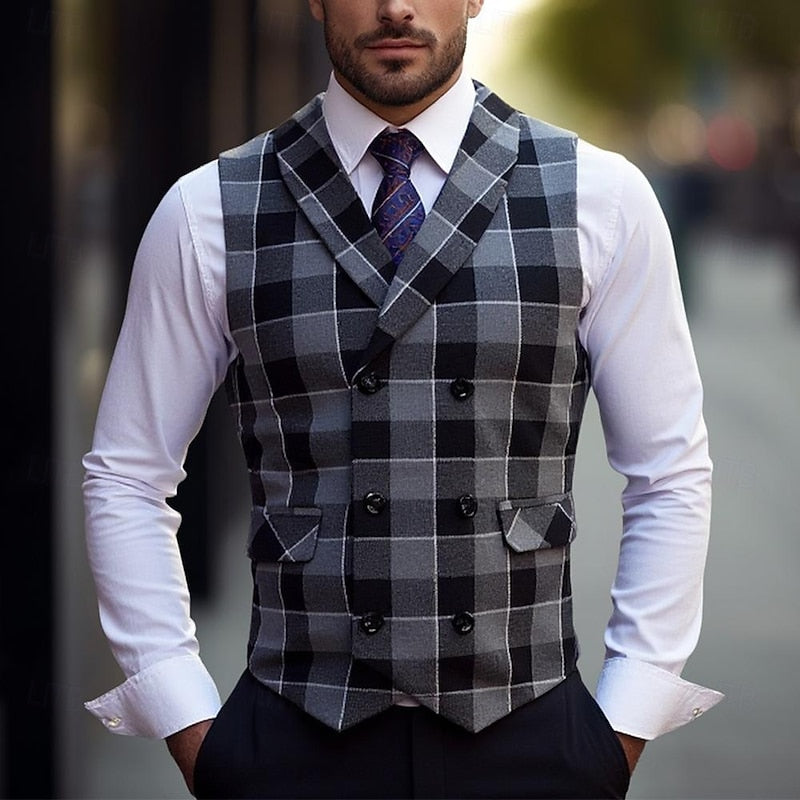 Thatcher | Men's Checked Waistcoat Tailored Button Up