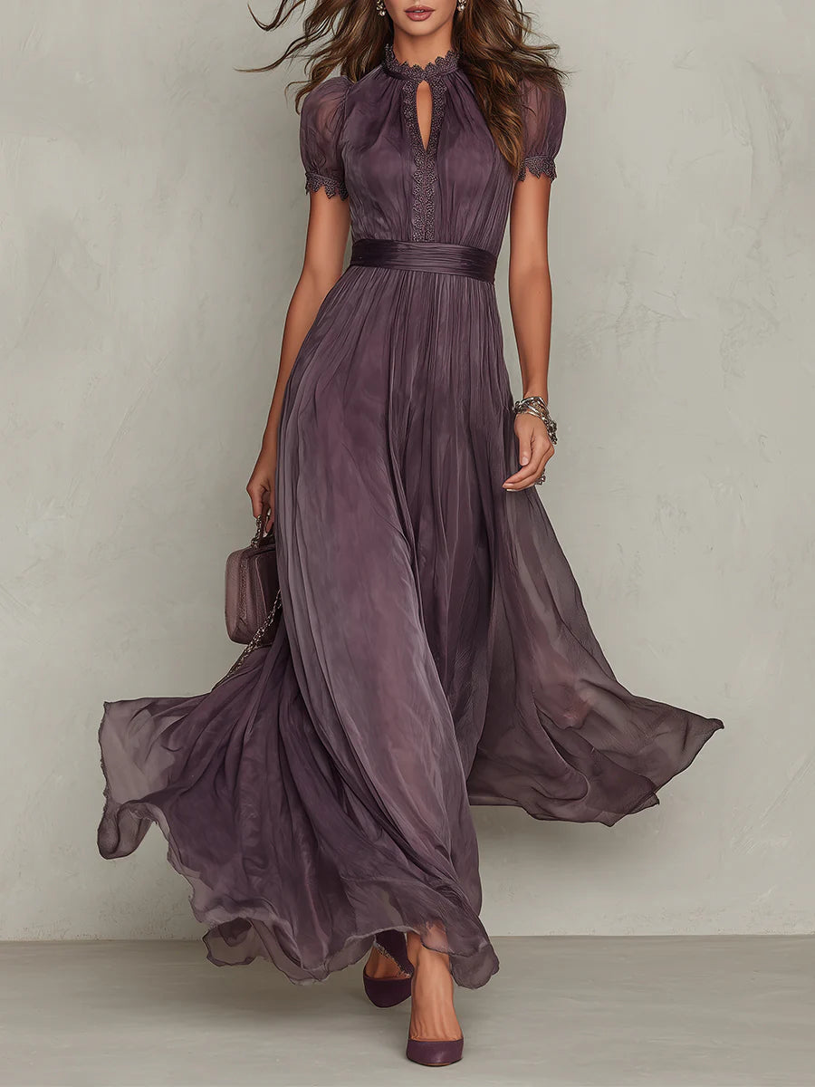 Hazel | Women's Lace Trim Maxi Dress Gathered Waist Occasionwear