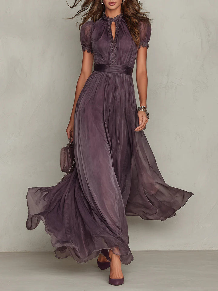 Hazel | Women's Lace Trim Maxi Dress Gathered Waist Occasionwear