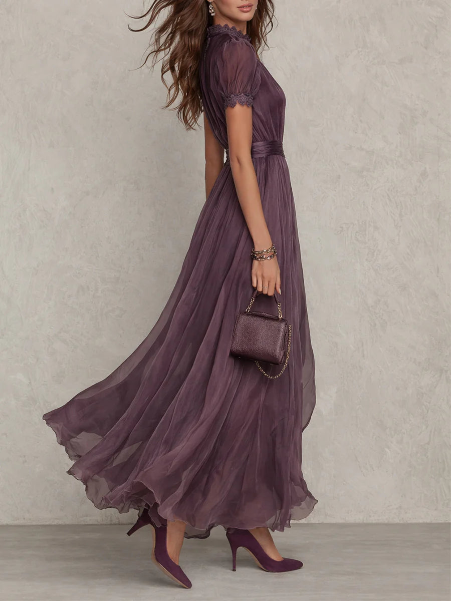 Hazel | Women's Lace Trim Maxi Dress Gathered Waist Occasionwear