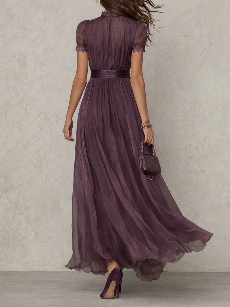 Hazel | Women's Lace Trim Maxi Dress Gathered Waist Occasionwear