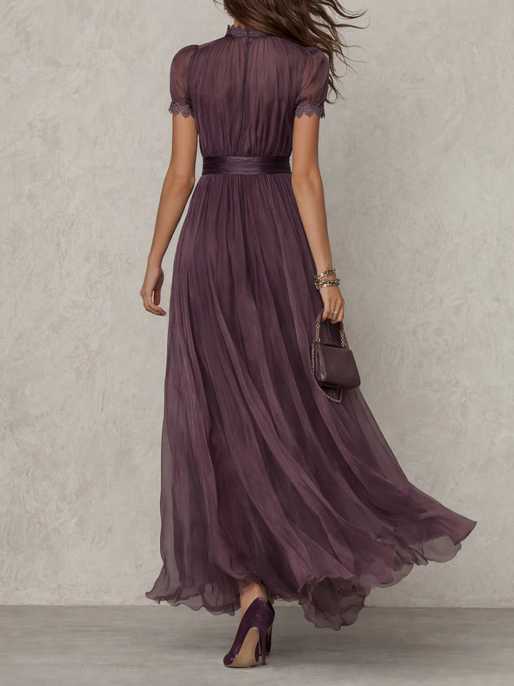 Hazel | Women's Lace Trim Maxi Dress Gathered Waist Occasionwear