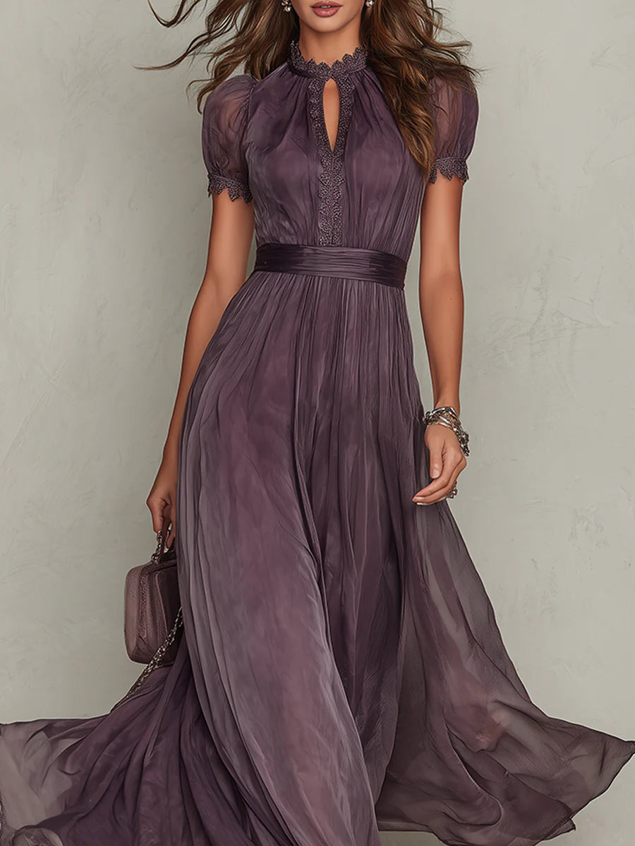 Hazel | Women's Lace Trim Maxi Dress Gathered Waist Occasionwear