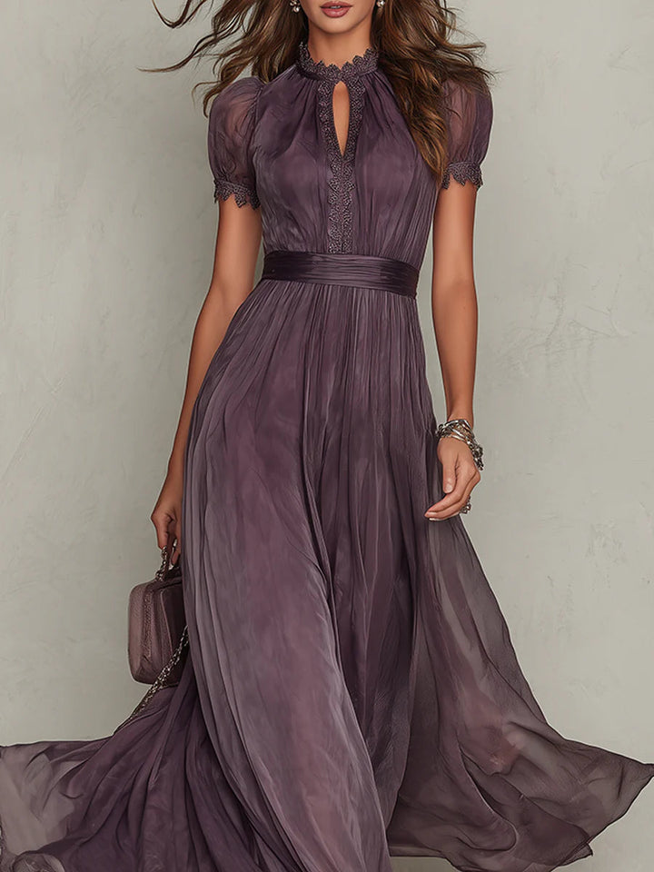 Hazel | Women's Lace Trim Maxi Dress Gathered Waist Occasionwear