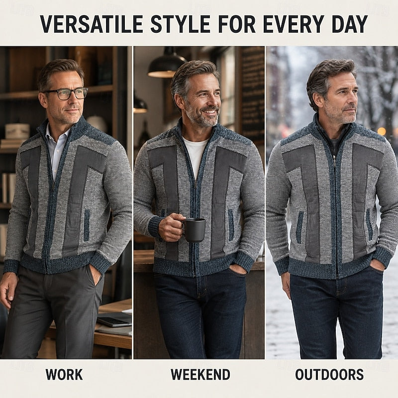 Bryson | Men's Zip-Up Knit Cardigan Brushed Lining Stand Collar Pockets