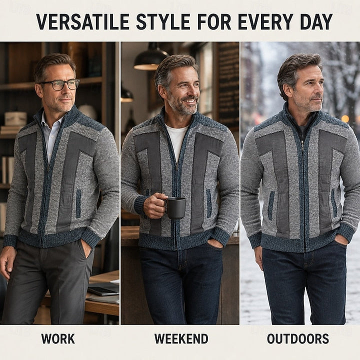 Bryson | Men's Zip-Up Knit Cardigan Brushed Lining Stand Collar Pockets